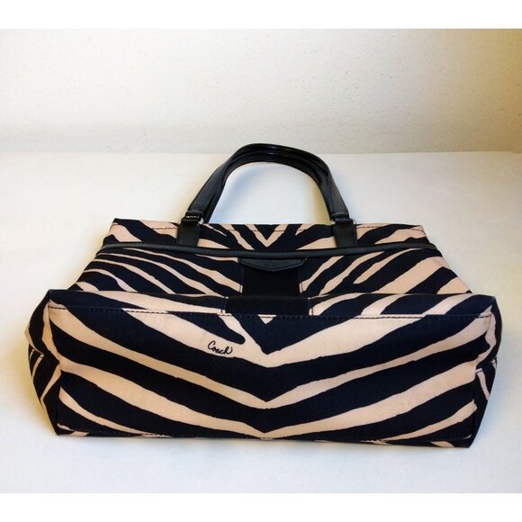 Coach Zebra Print Canvas Tote Purse K1380-F23283 Black and Tan - Picture 4 of 9